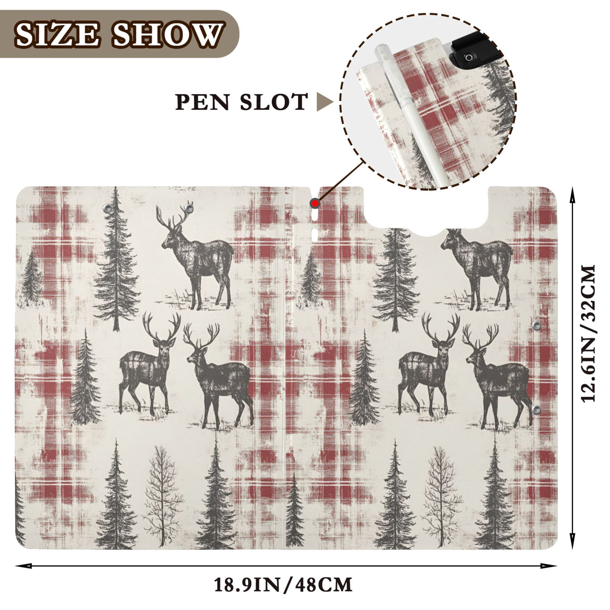 FORMRS A4 Clipboard Folder with Pen Holder Horizontal Foldable School Office Binder, Beige Deer