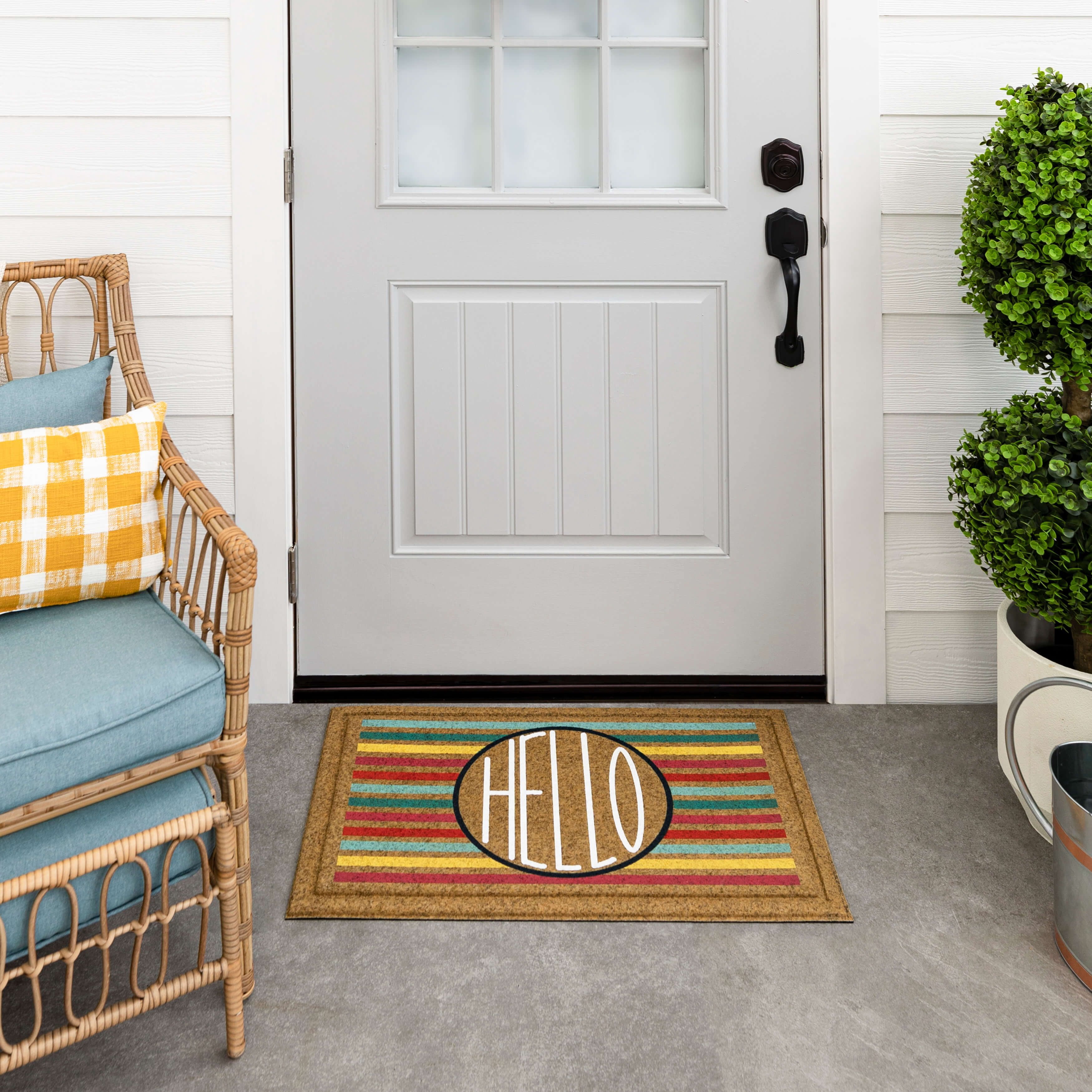 Mohawk Home Heathers Stripe Hello Outdoor Polyester Door Mat, Multi, 1' 6" X 2' 6"