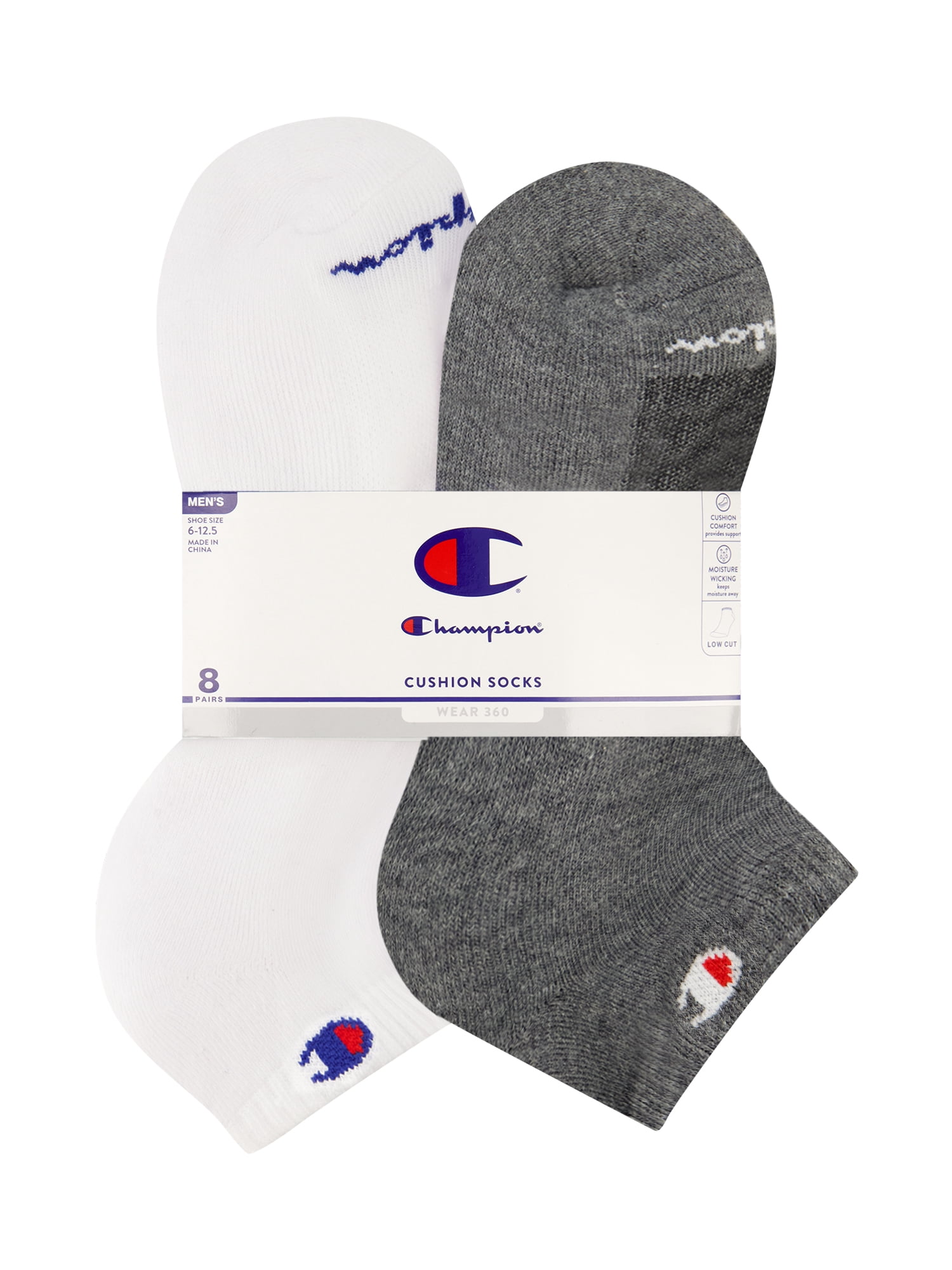 Champion Men’s Low Cut Socks 8 Pack – Half Terry Cushion, Moisture-Wicking, Arch Support, Stretch Comfort, Sizes 6–12.5