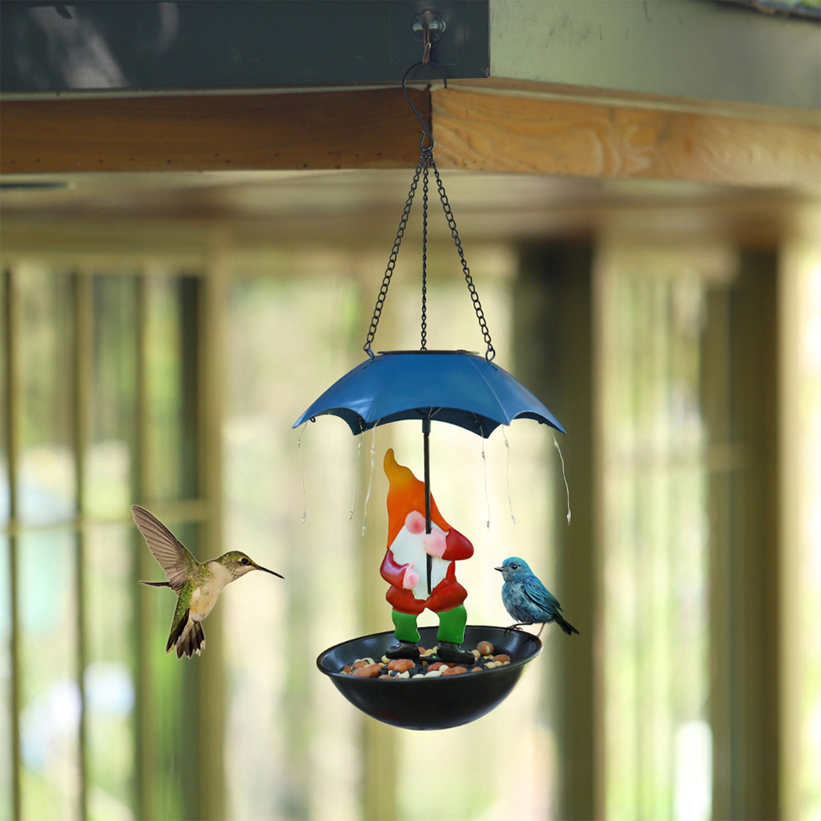 Nkmbld Hanging Bird Feeder for Outdoors, Solar Powered Garden Hanging Hummingbirds Feeder for Outside Patio Lawn Yard Decoration