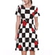 thumbnail image 1 of Fotbe Ladybugs Of Black And White Checkers Vestido Largo de Moda para Mujer, Vestido Tipo Camiseta con Manga Corta y Estilo Casual a Rayas y Bloques de Color, 1 of 6
