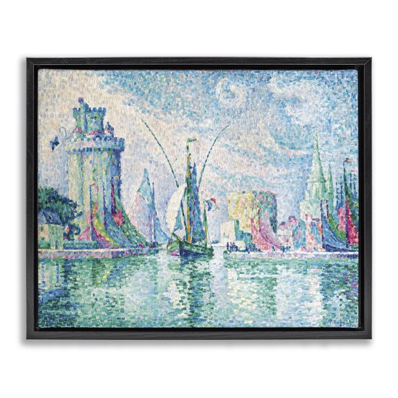 Stupell Industries La Rochelle Classical Signac Transportation Painting Black Floater Framed Canvas Art Print Wall Art, 21 x 17