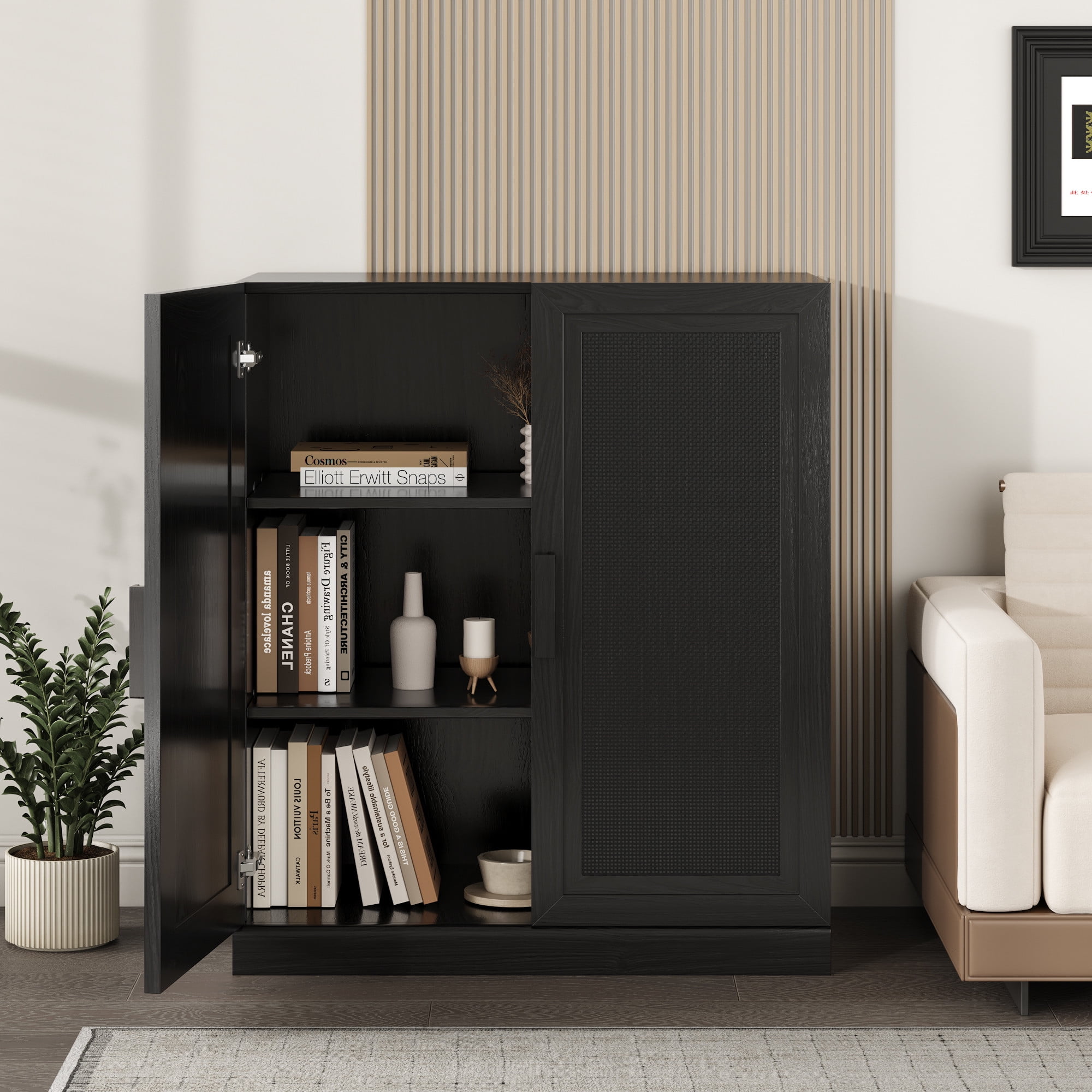 MAYEERTY Entryway Storage Cabinet Set of 4 Wood Accent Cabinet for Living Room,Black