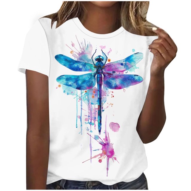 Camisetas de Manga Corta para las Mujeres Impresas Cuello Redondo Camiseta Casual, Camisetas Casuales de Mujer