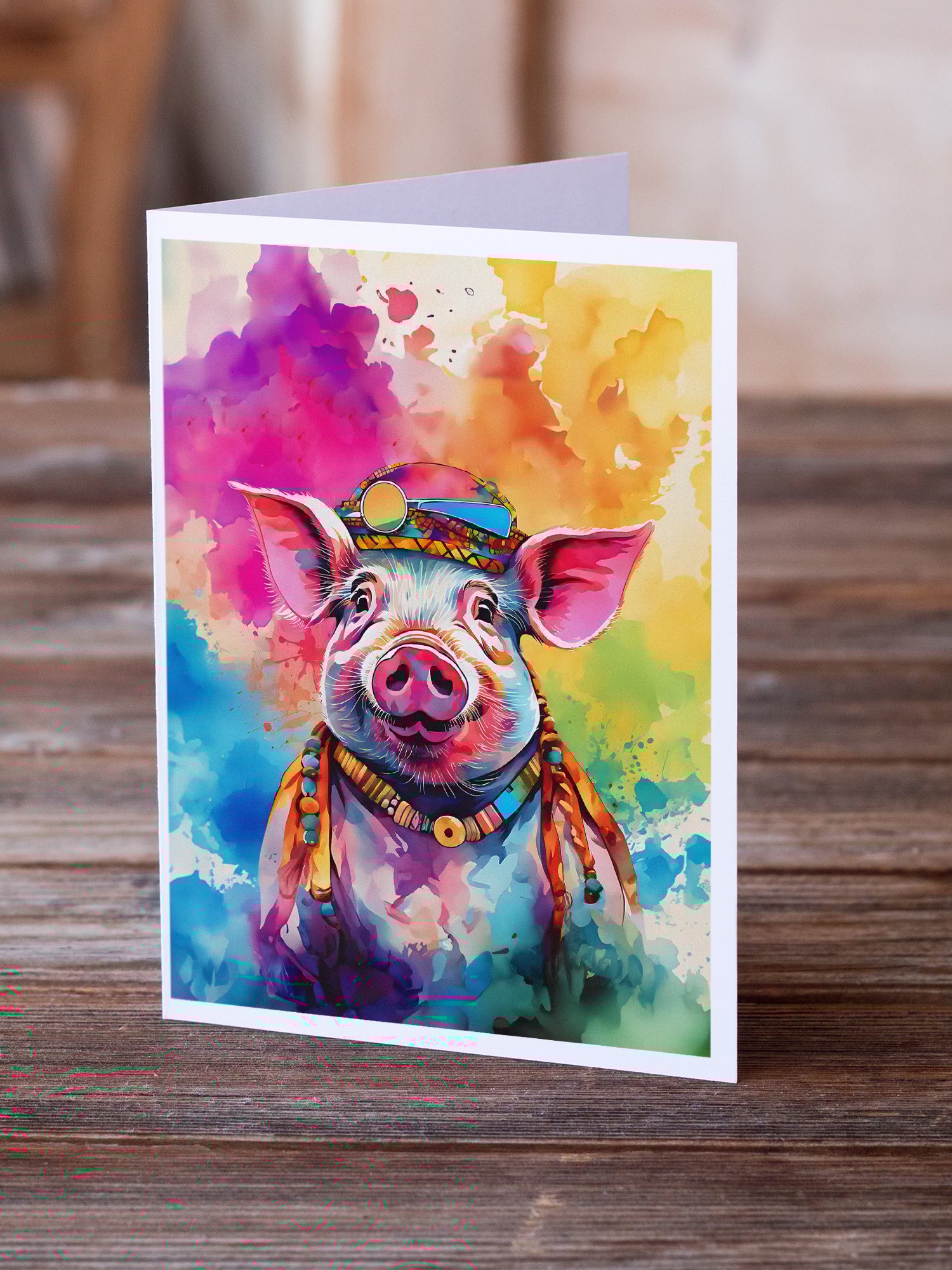 thumbnail image 2 of Hippie Animal Pig Greeting Cards Pack of 8 7 in x 5 in, 2 of 3