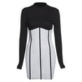 thumbnail image 4 of Birdeem Women Round Neck Long Sleeve Contrast Stitching Slim Dress, 4 of 5