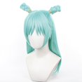 thumbnail image 2 of Peluca de cosplay azul claro con moño largo trenzado con flequillo, 2 of 3