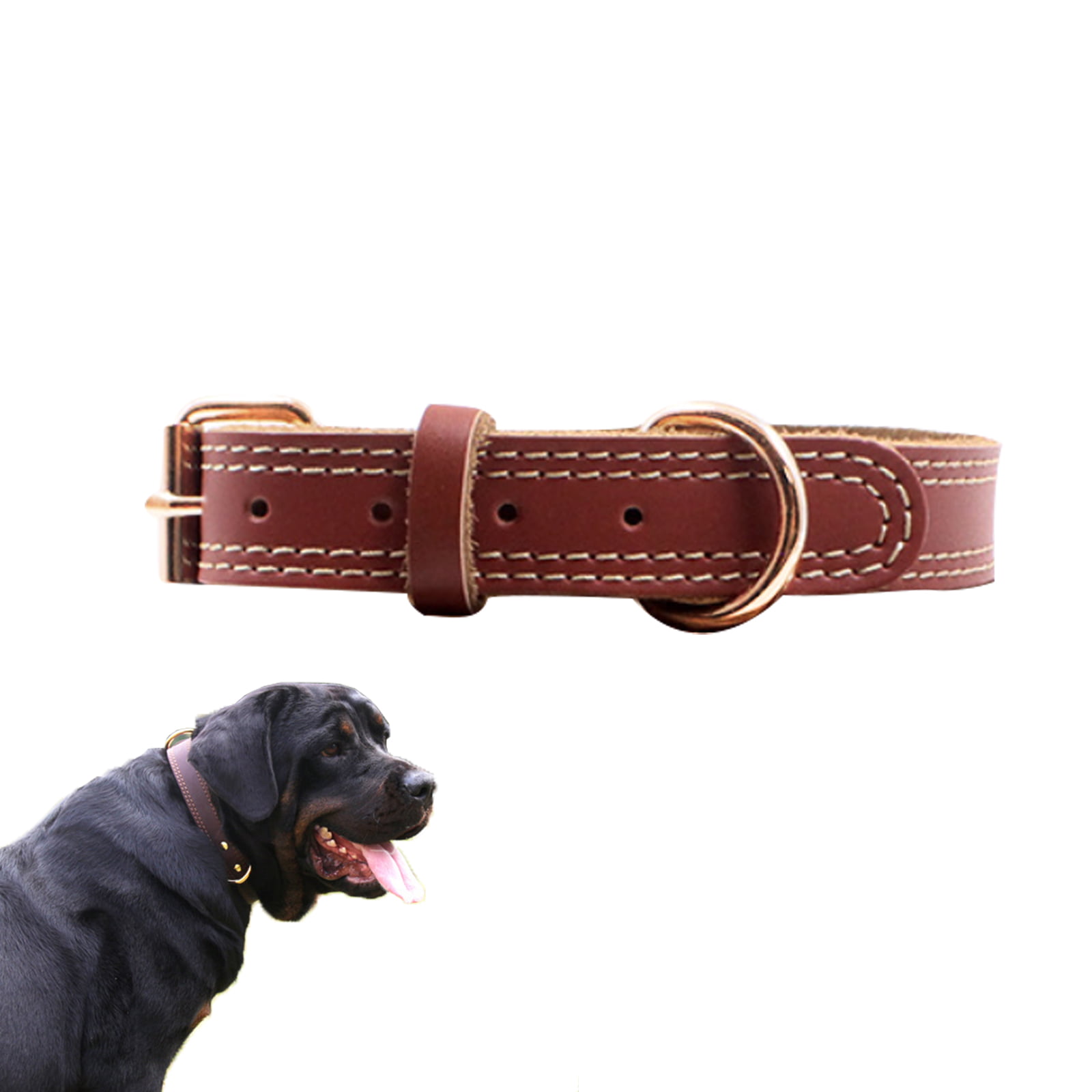 Leather Dog Collar Copper Buckle Adjustable Neck Strap for Large Medium Pet Dog 