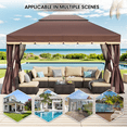 thumbnail image 2 of Gaildon 13×10 FT Deluxe No Screws Gazebo,Double Roof Outdoor Shelter Tent with Netting and  7 Patio Outdoor Furniture Wicker Sectional Sofa Couch Lawn Sectional Black Glass, 2 of 9