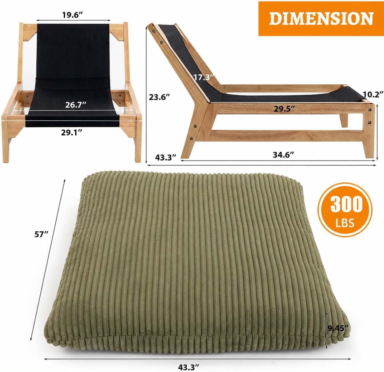 MOONMISS Oversized Cloud Lounge Accent Chair with Wood Frame for Adults,Green