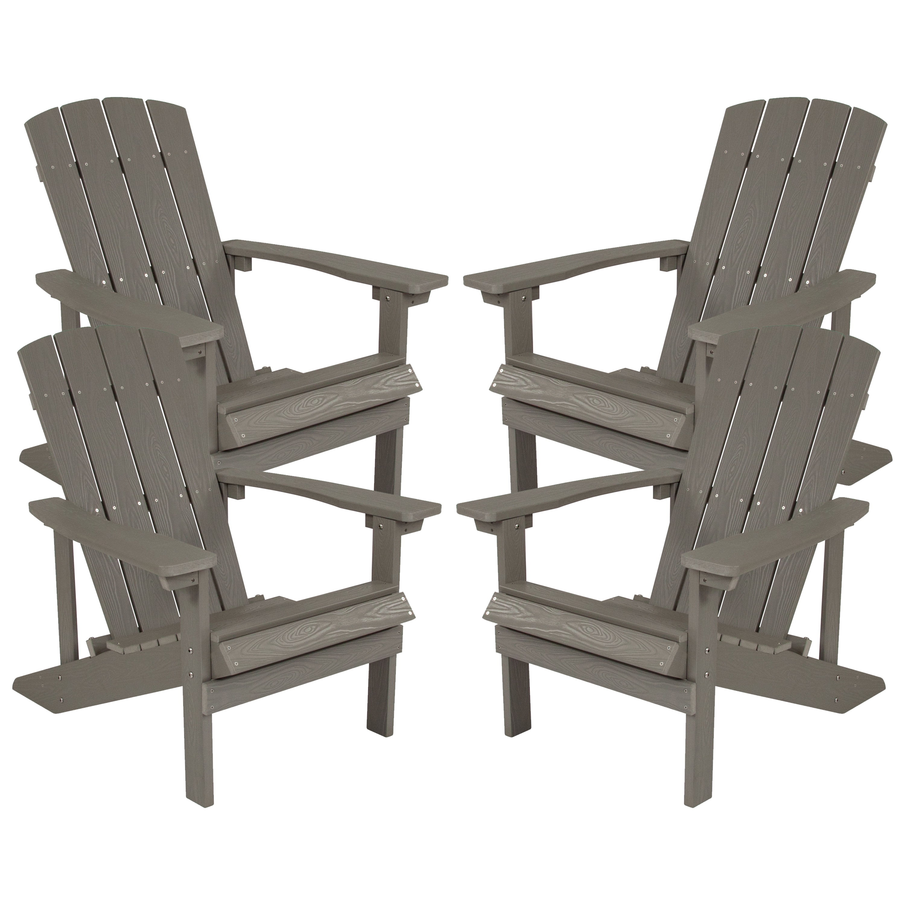 (2 pack) Emma + Oliver Set of 4 Outdoor Gray All-Weather Poly Resin Wood Adirondack Chairs