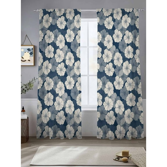Vintage Flowers Sheer Curtains for Living Room Bedroom Blue Spring Farmhouse Botanical Floral Sheer Curtains 84 Inch Long 2 Panels Set Light Filtering Curtain Window Treatments Drapes for Dining Room
