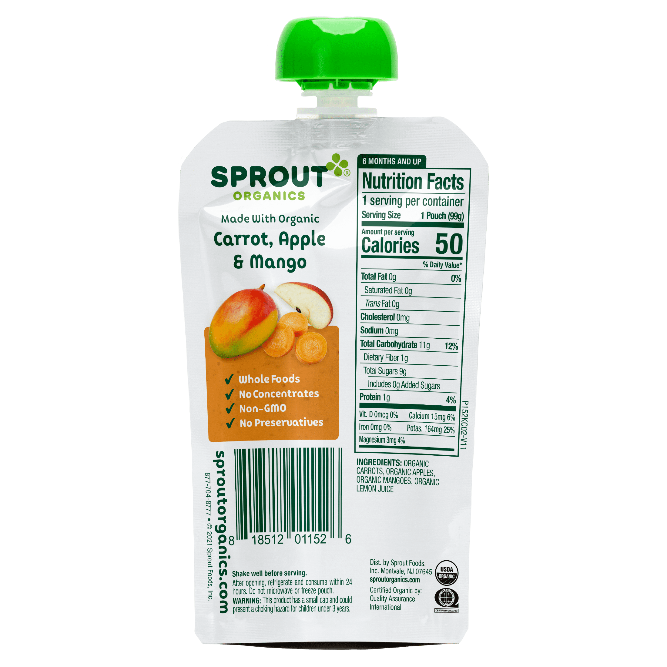 Sprout Organics Stage 2 Baby Food, Organic Carrot Apple Mango, 3.5 oz Pouches (6 Pack)