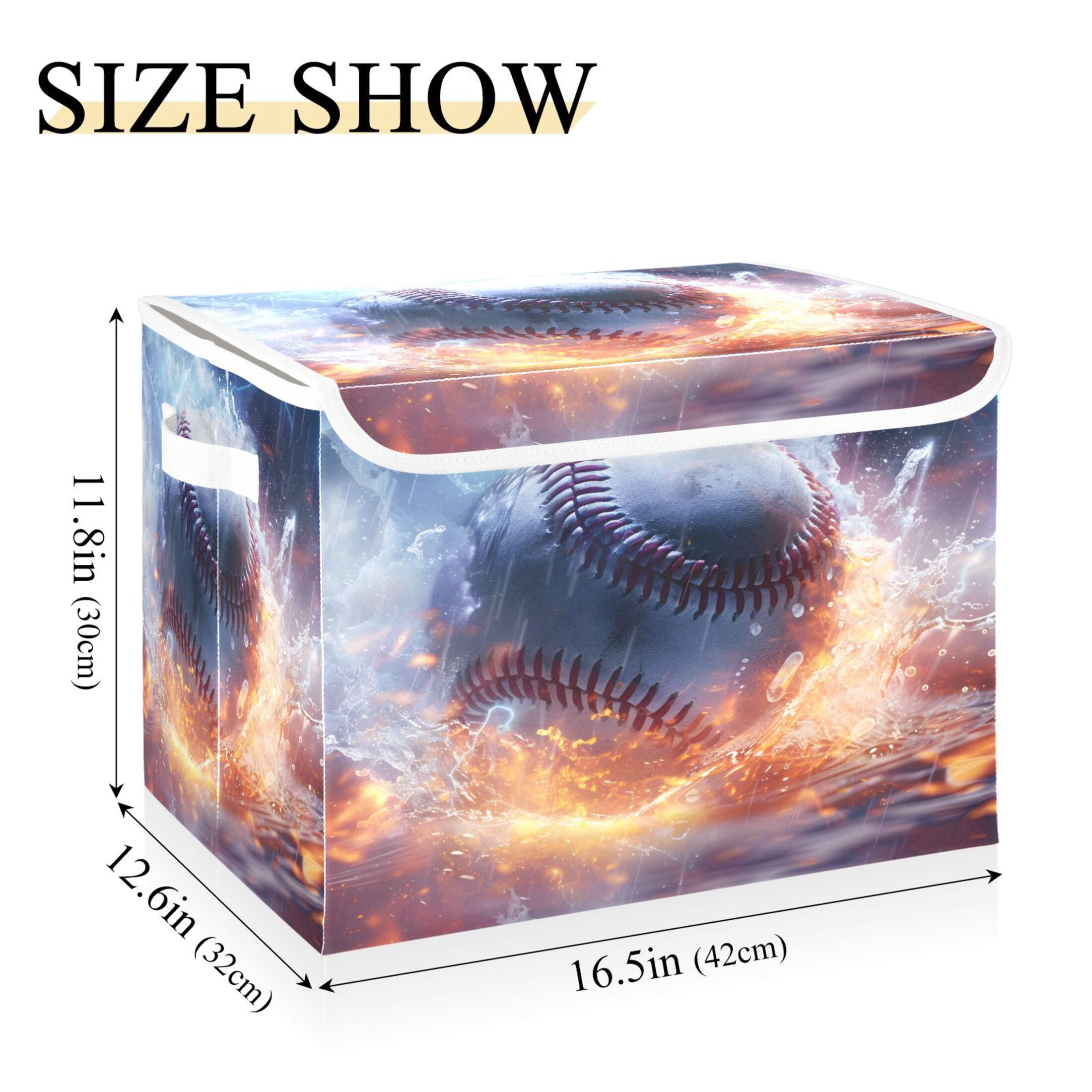 Ryvnso Baseball on Fire Large Lidded Foldable Storage Baskets Cubes Boxes Lids Bin for Home