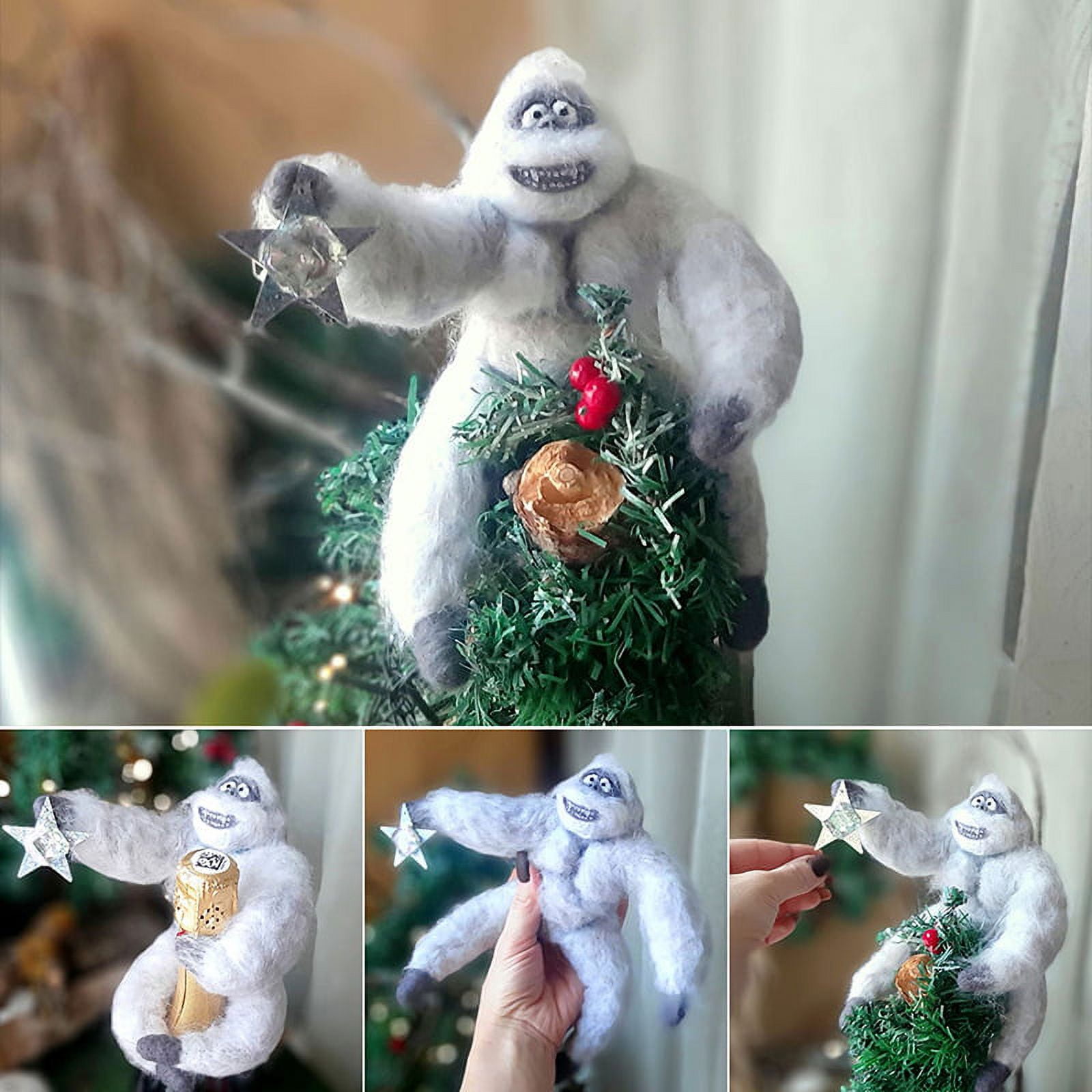 Abominable Snowman Tree Topper, Pose-able Arms Funny Unique Felt  Chimpanzees Hugger Christmas Xmas Home Party Decor