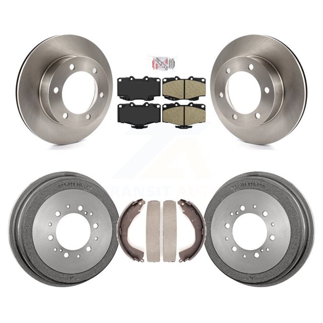 Transit Auto Front Rear Disc Brake Rotors Ceramic Pads and Drum Kit for Car 2001 Toyota 4Runner with 15" Factory Wheels K8A-105935