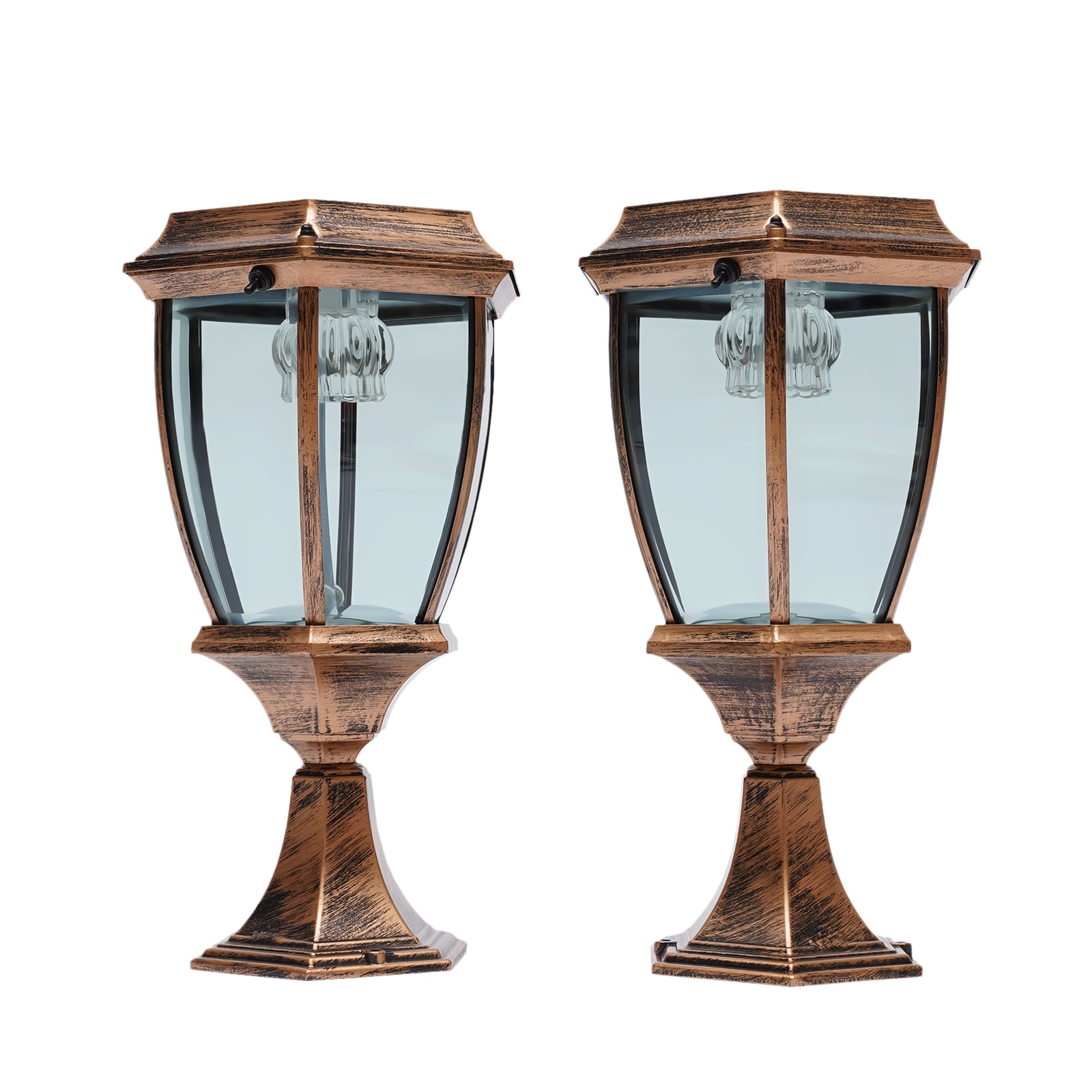 2PCS Solar Powered Fence Post Top Light, Vintage Aluminum Outdoor Pillar Lights Waterproof LED Landscape Light for Brick Fence Deck Bronze