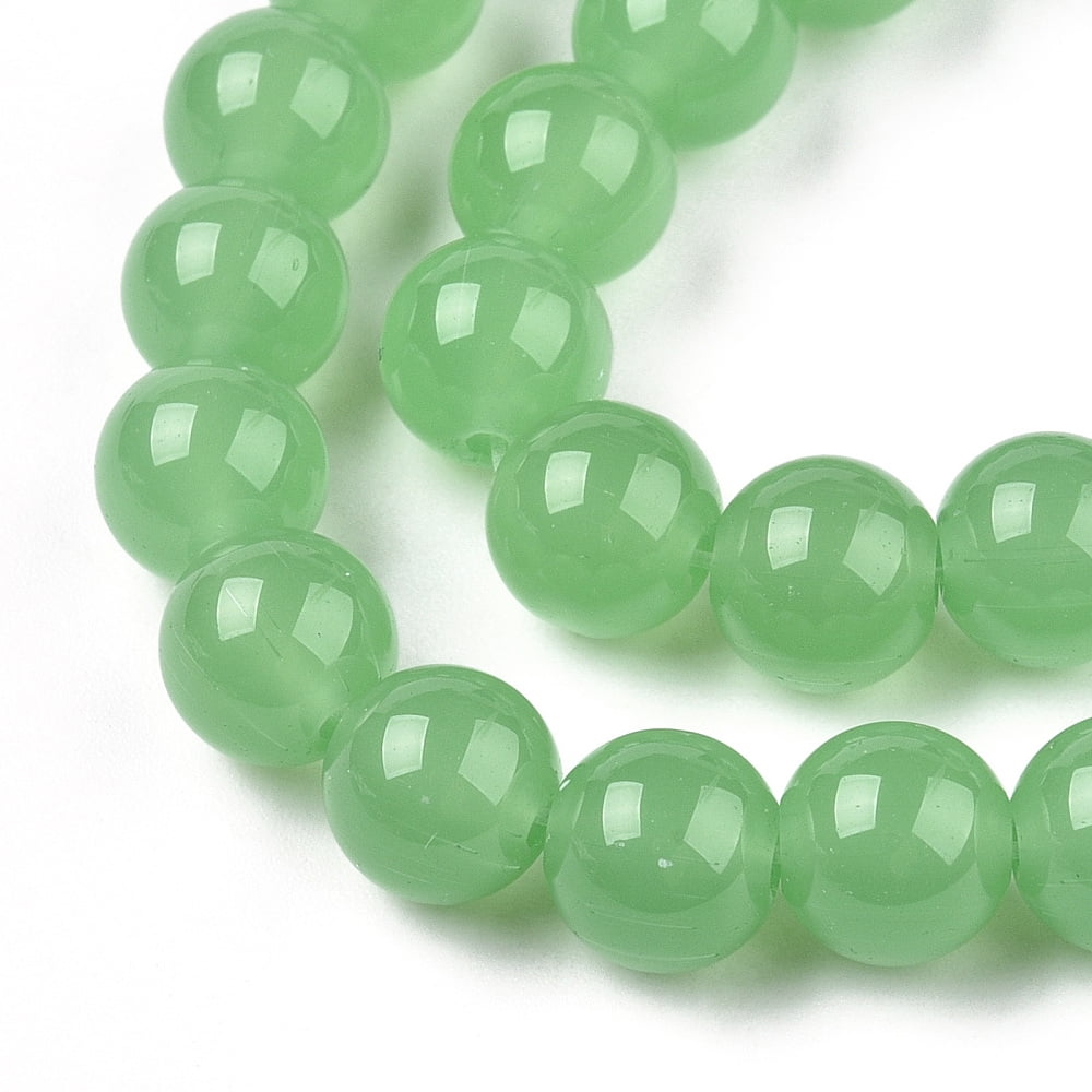 Imitation Jade Glass Beads Strands Round Lime Green 8~8.5mm Hole: 1.5mm 51~53pcs/strand 14.96 inch~15.55 inch(38~39.7cm)
