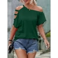 thumbnail image 4 of Women'S Off the Shoulder Top Short Sleeve Cutout Asymmetrical Neck T Shirt  Green XL, 4 of 6