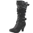 thumbnail image 3 of Top Moda Auto-2 Women's Mid Calf Buckle Strap PU Leather Kitten Heel Boots BLACK 8, 3 of 5