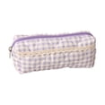 thumbnail image 2 of Hyknon Pencil Pouch Bag, Quilted Gingham Check Pencil Case with Lace Trim, Large Soft Zipper Pen Pouch, Portable Stationery Bag for Women, Multi-Functional Makeup Bag for Daily Campus Office, Purple, 2 of 7