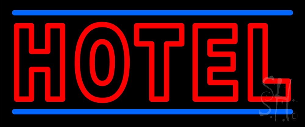 Double Stroke Red Hotel LED Neon Sign 10 x 24 - inches, Black Square ...