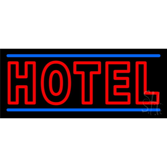 Double Stroke Red Hotel LED Neon Sign 10 x 24 - inches, Black Square Cut Acrylic Backing, with Dimmer - Bright and Premium built indoor LED Neon Sign for Defence Force.