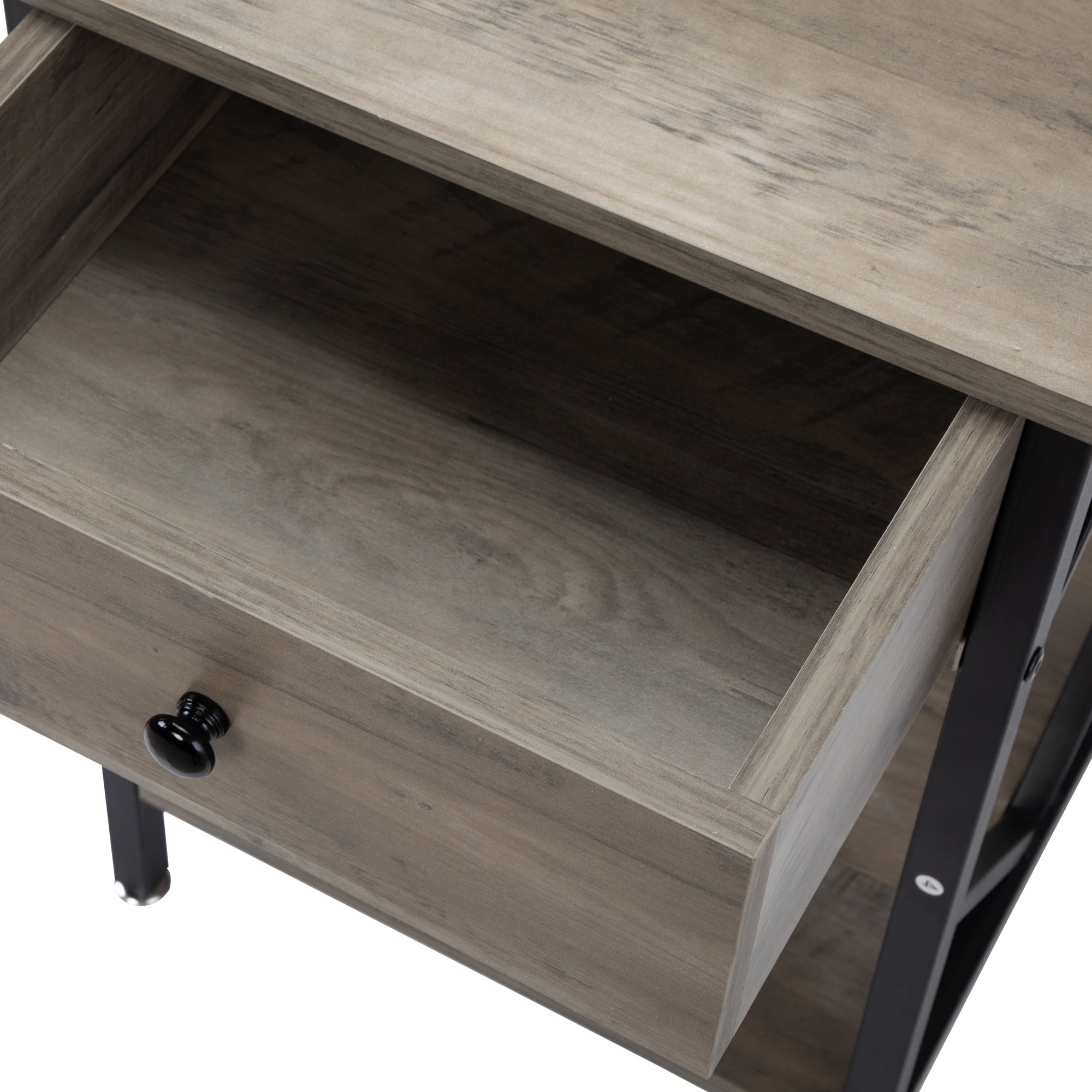 Kadyn Set of 2 Nightstand Industrial End Table with Drawer, Storage Shelf and Metal Frame for Living Room, Bedroom, Washed Gray Kadyn Set of 2 Nightstand Industrial End Table with Drawer, Storage Shelf and Metal Frame for Living Room, Bedroom, Washed Gray