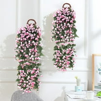 TaTaai 2Pcs Artificial Fake Hanging Flowers Plants Decoration, Silk Morning Glory Faux Flowers with Eucalyptus Leaves, UV Resistant Trailing Vines Outdoor Home Planter