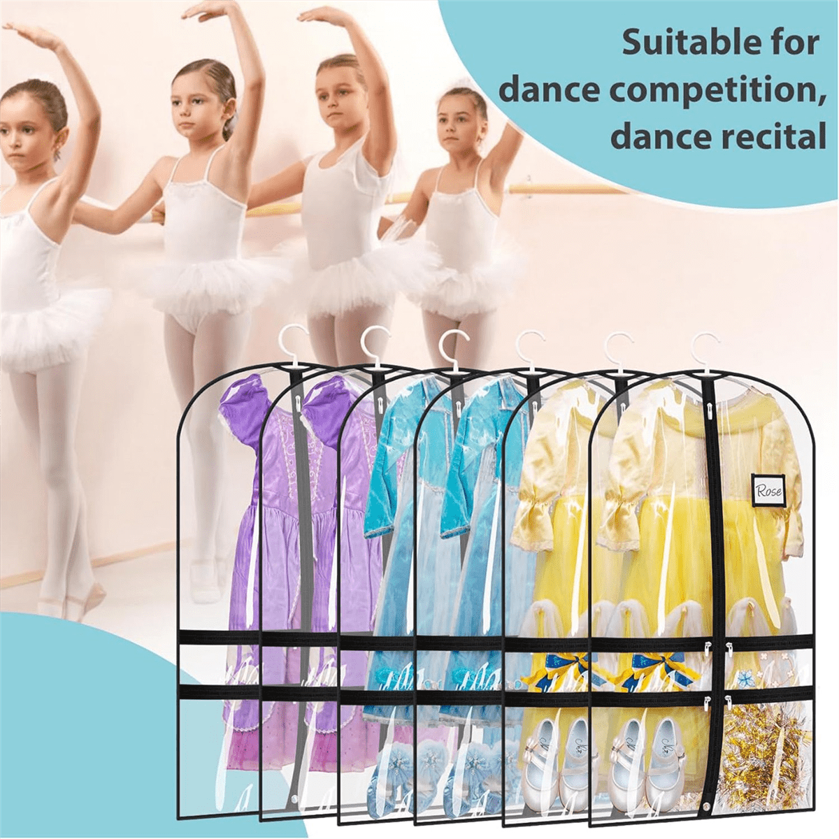 2 Packs Clear Dance for Dancers with 4 Pockets, 40Inch Kids Dance Costume Garment Bag for Travel and Danc