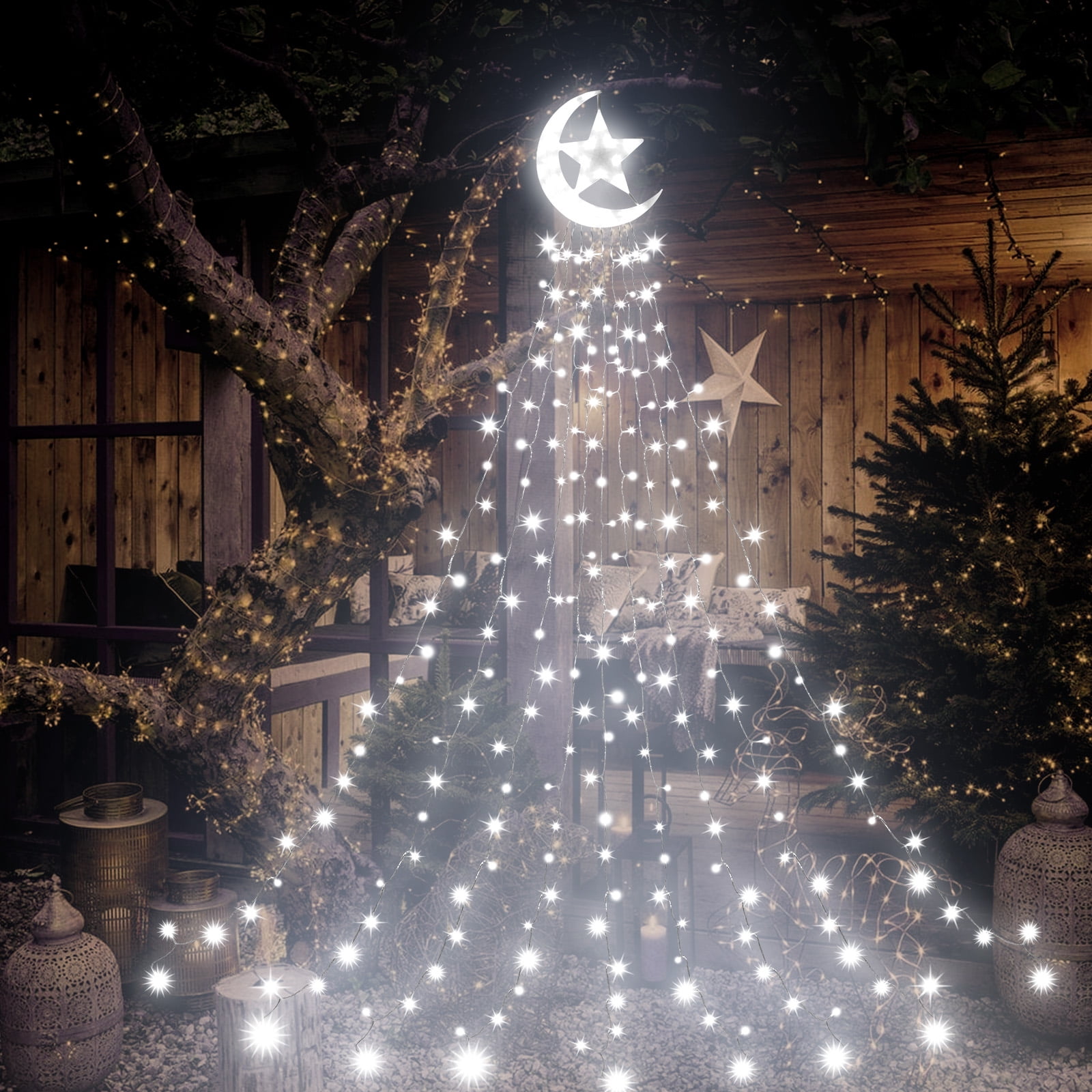 Rosnek Christmas Decorations Waterfall Lights, 350 LED 8 Modes