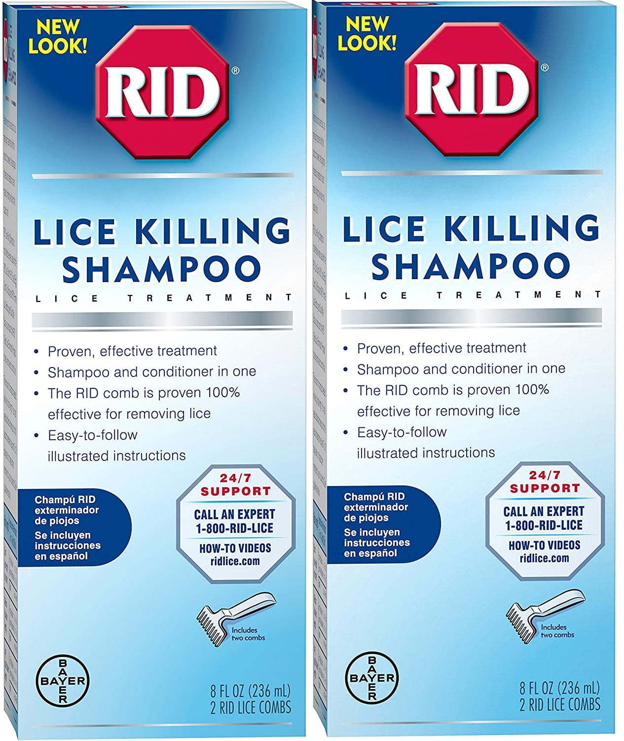 2 Pack Rid Lice Killing Shampoo contains Nit Comb Bottle 8 Ounce, 1 Count/each