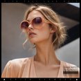 thumbnail image 5 of SA106 Womens Metal Heart Jewel Chain Hinge Classic Round Butterfly Plastic Sunglasses / Peach Frame - Purple Yellow Lens, 5 of 8
