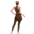 thumbnail image 2 of Xnihocha Women Rhinestones Full Body Unitard Gymnastics Leotard Ballet Dance Bodysuit Skating Jumpsuit Brown L, 2 of 5