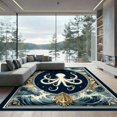 thumbnail image 2 of ODIKA 6'x9' Ultra-Soft Area Rug, Vintage Nautical Octopus Emblem Doormat Interlocking Tentacle Design None Washable, Bare feet friendly, Silk-Touch for Guest Room, Bedroom, 2 of 7