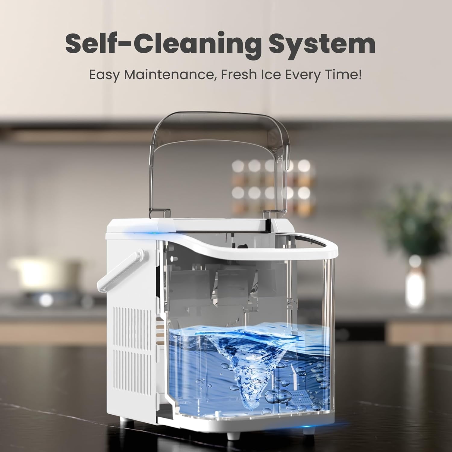 Countertop Ice Maker with Handle, 6 Bullet Ice Cubes in 9 Mins, 24lbs/26.5Hrs, Portable Ice Machine for Home, Kitchen, RV, Camping