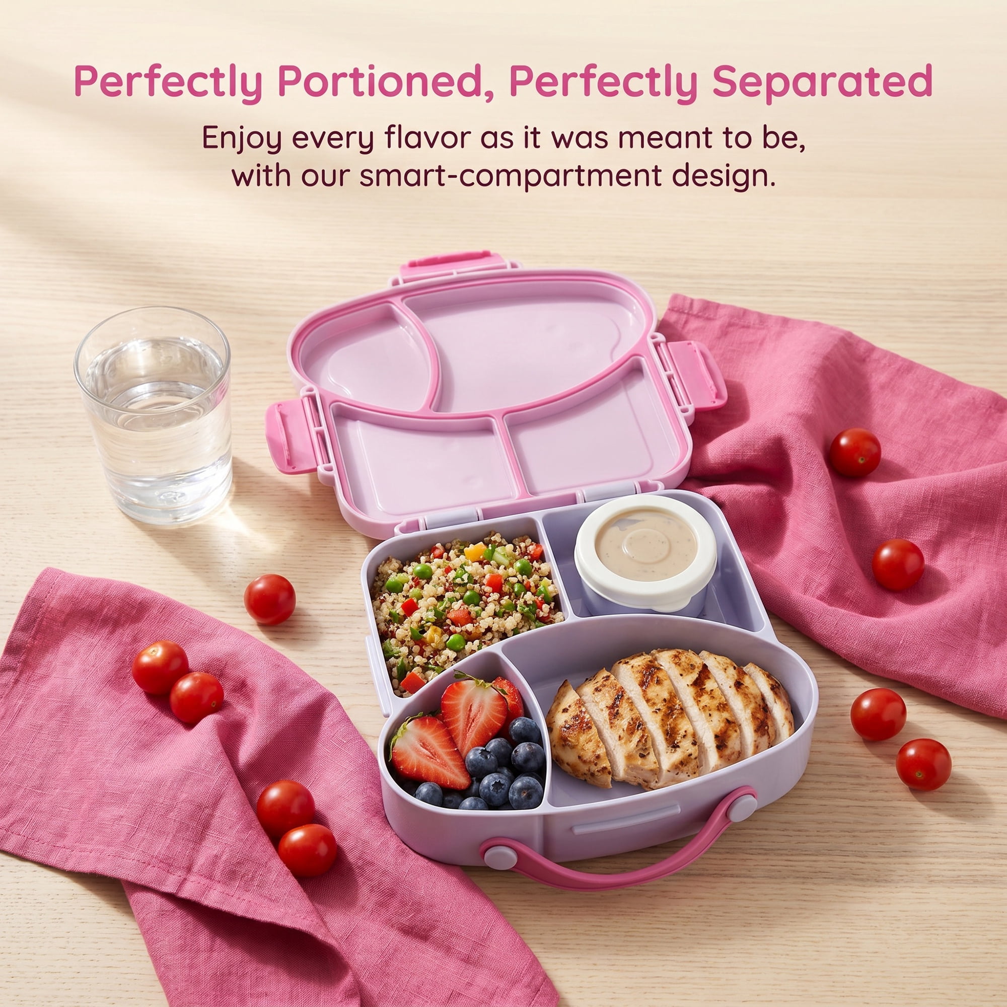 Unique Bargains 4-Compartment Meal Lunch Bento Box with Matching Cutlery Taro Purple