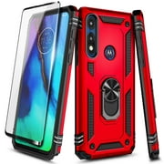 For Motorola Moto E 2020 Case with Tempered Glass Screen Protector (Full Coverage), Nagebee Military Armor [Magnetic Ring Holder & Kickstand] Shockproof Protective Cover (Red)