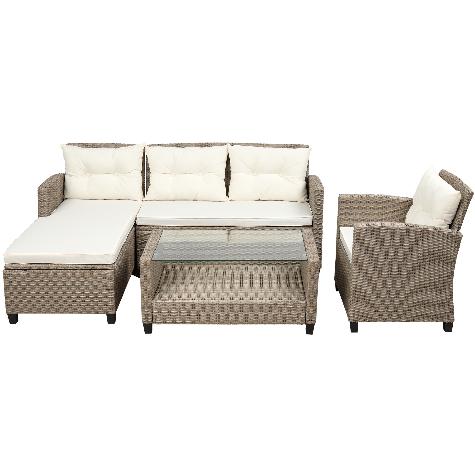 Patio Rattan Sofa Sets, YOFE 4 Piece Outdoor Patio Furniture Set, Wicker Deck Patio Furniture Dining Sets, Patio Sectional Sofa Sets with Beige Cushions, Outdoor Patio Set for Garden, Poolside, R1763 - image 5 of 7