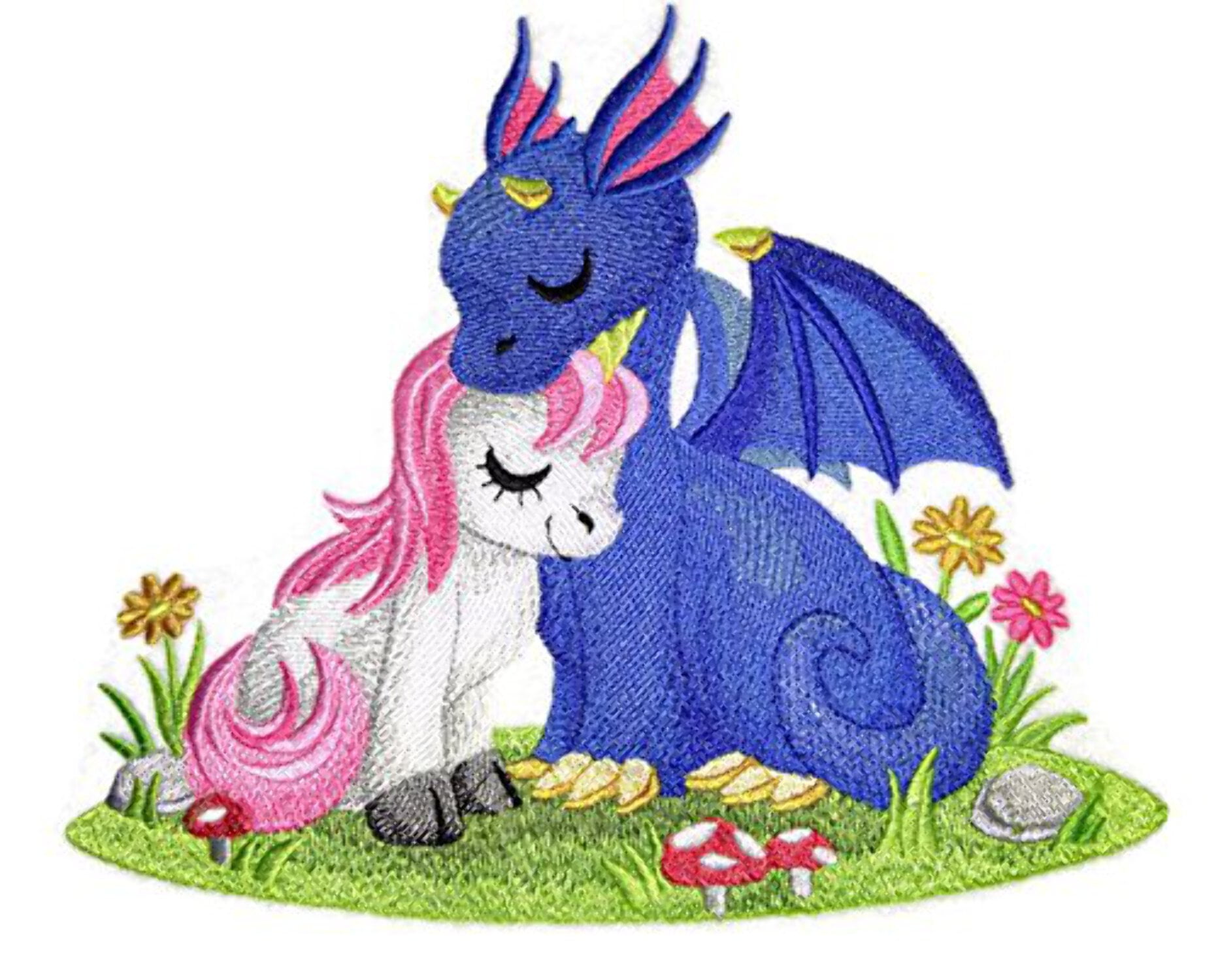 Magical Unicorn Cuddles Embroidery Iron On/Sew Patch [7.8" X 6.676"]