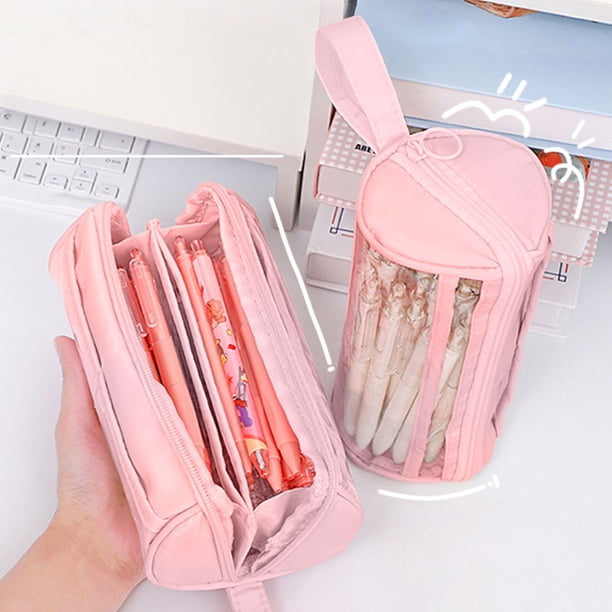 mfyjkho Estuche transparente de gran capacidad para bolígrafos, bolsa cilíndrica de tela Oxford para guardar artículos de papelería, 22 x 10 x 9,5 cm (1 unidad).