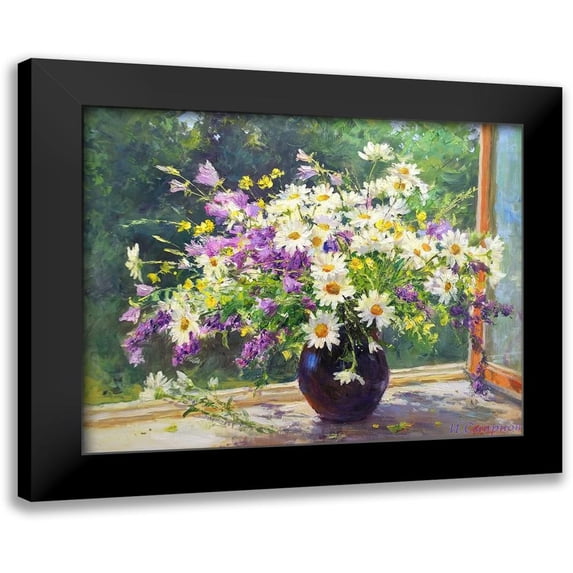 Smirnov, Igor 24x20 Black Modern Framed Museum Art Print Titled - Wildflowers on the Window