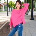 thumbnail image 3 of Women's Oversized Long Sleeve Pullover Sweatshirt with Drop Shoulders and Side Slits - Large, Fuchsia, 3 of 6
