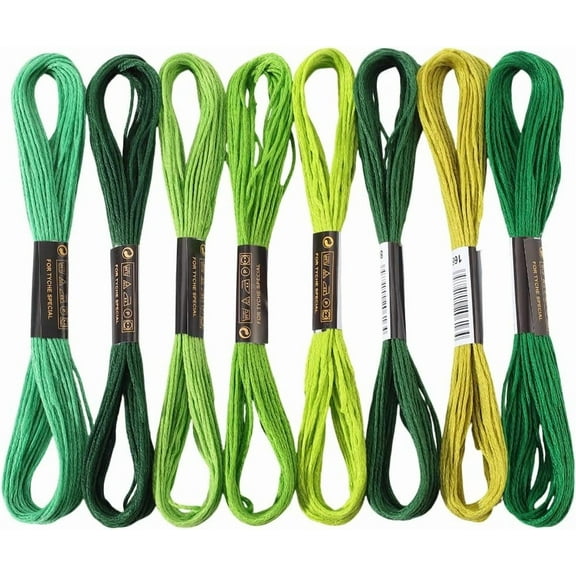 8 Skeins 8 colors 6-Ply Polyester Embroidery Floss Cross Stitch Threads Tassel Embroidery Gradient color Green 2mm about 8.20 Yards(7.5m)/Skein