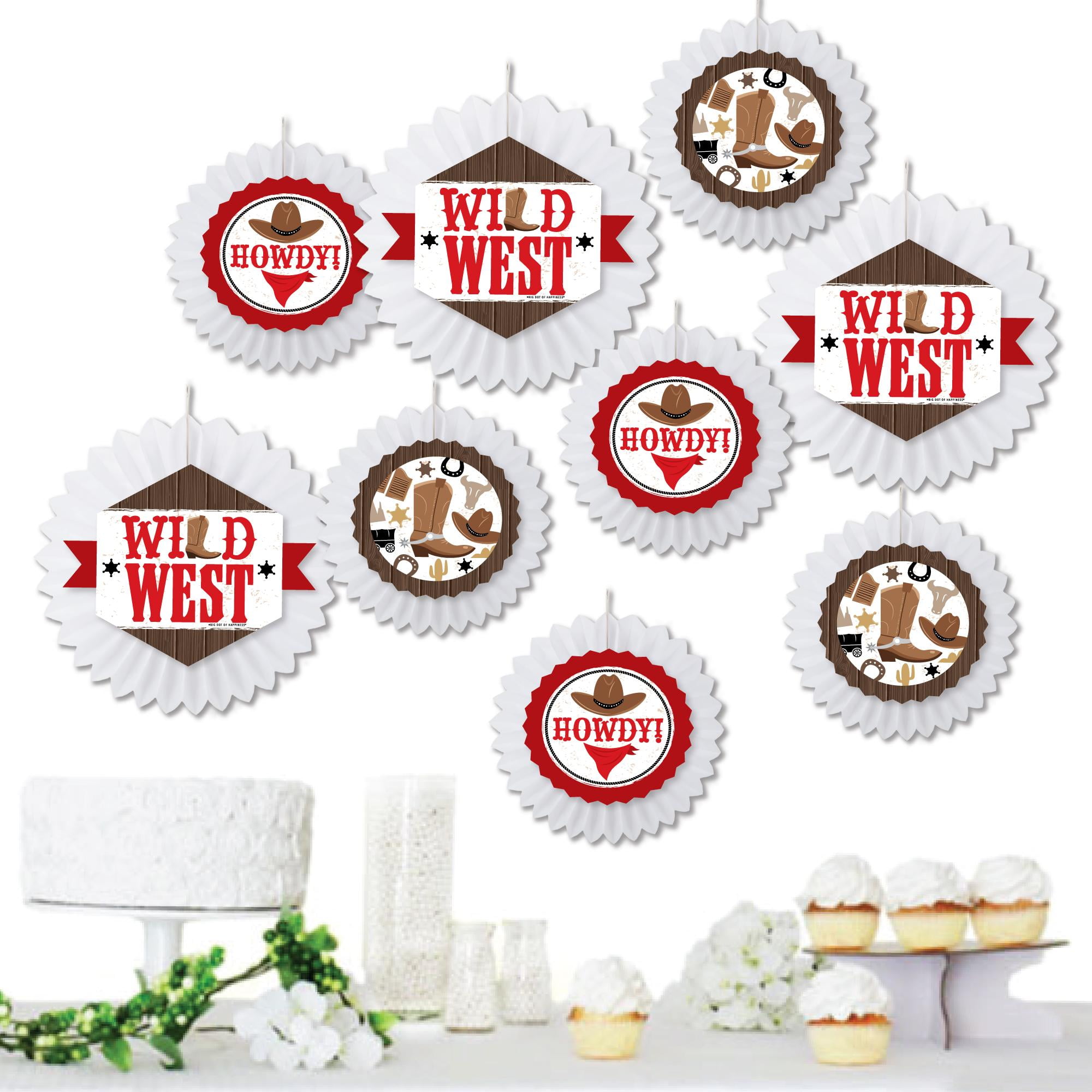 Big Dot of Happiness Big Dot of Happiness Western Hoedown - Hanging Wild West Cowboy Party Tissue Decoration Kit - Paper Fans - Set of 9