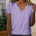 thumbnail image 2 of Women's Comfortable Breathable Jacquard Short Sleeve Knitted V Neck Lace Tshirt Knitwear, 2 of 2