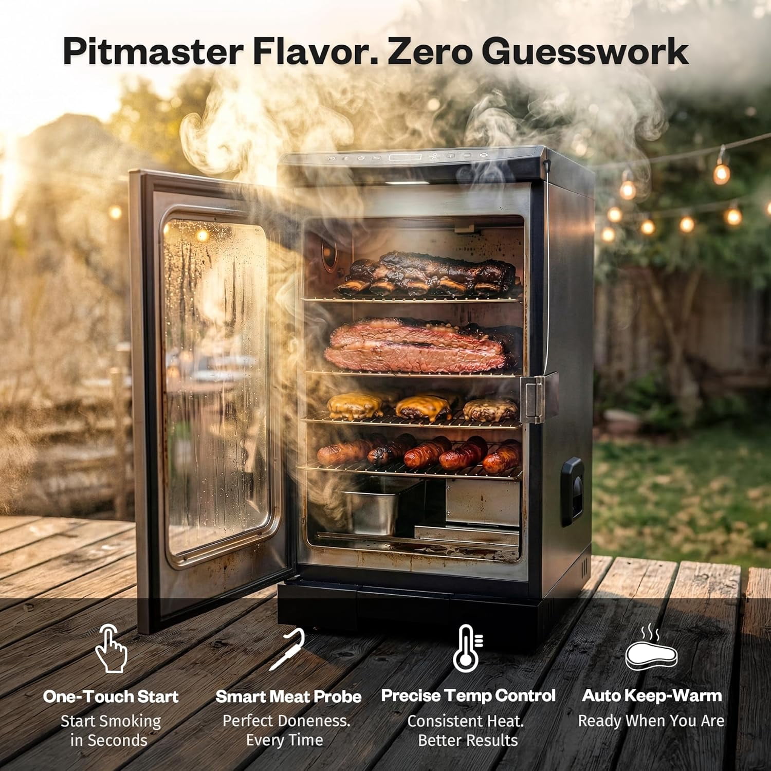 EAST OAK 30" Electric Smoker for Outdoors, Built-in Probe, 725 sq in, Mist Silver