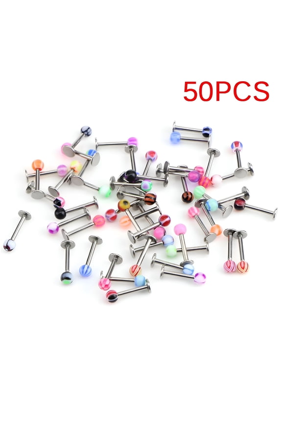 10/30/50Pcs/Pack 16G Ball Lip Rings Labret Bars Stainless Steel Stud Body Piercing Vertical Labret Lip Jewelry