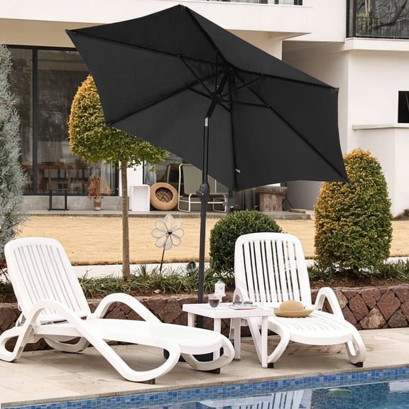 Autlaycil 7.5 FT Patio Umbrella, Push Button Tilt Market Umbrella, Crank and Sturdy Ribs for Garden, Deck, Backyard, Pool, Black