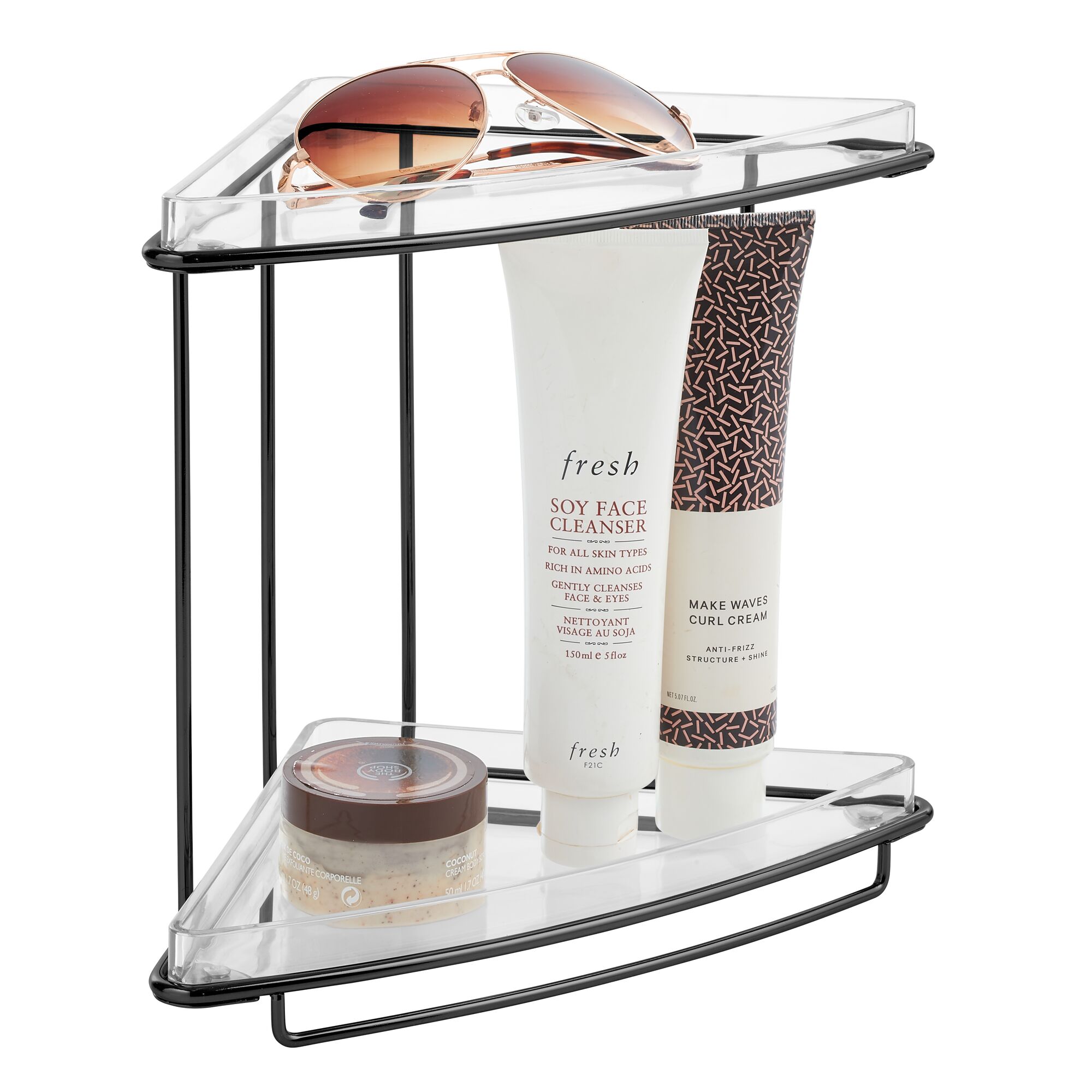 Mdesign Steel/plastic 2-tier Freestanding Bathroom Corner Organizer Shelf,  Clear : Target